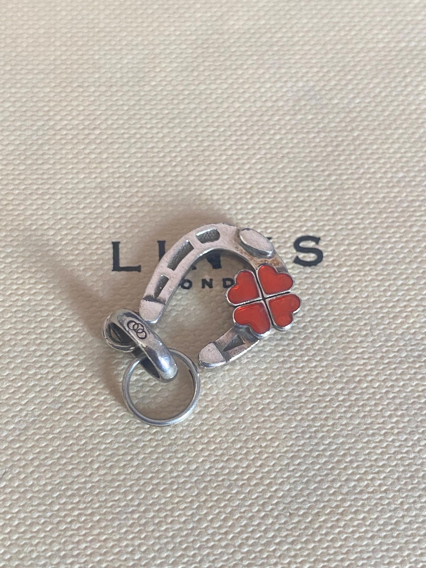 Genuine Links Of London Sterling Silver Lucky Horse Shoe With Four Leaf Clover Charm Vintage