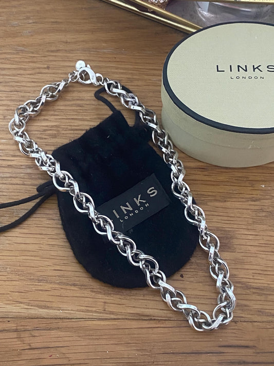 Rare heavy Genuine LINKS OF LONDON Hallmarked Silver infinity necklace With Box