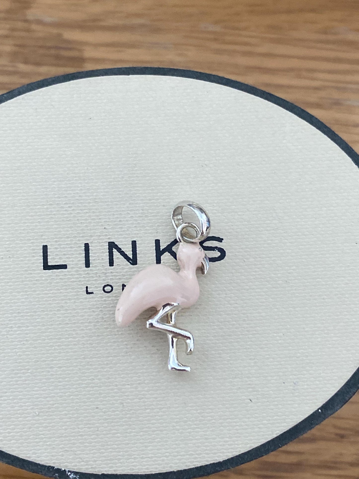 Gorgeous Links of London Sterling Silver and Enamel pink flamingo Charm, Assay Hallmarked