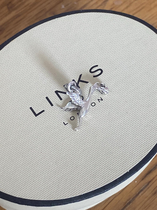 Absolutely gorgeous Links of London Sterling Silver Stork and Baby charm, sterling silver