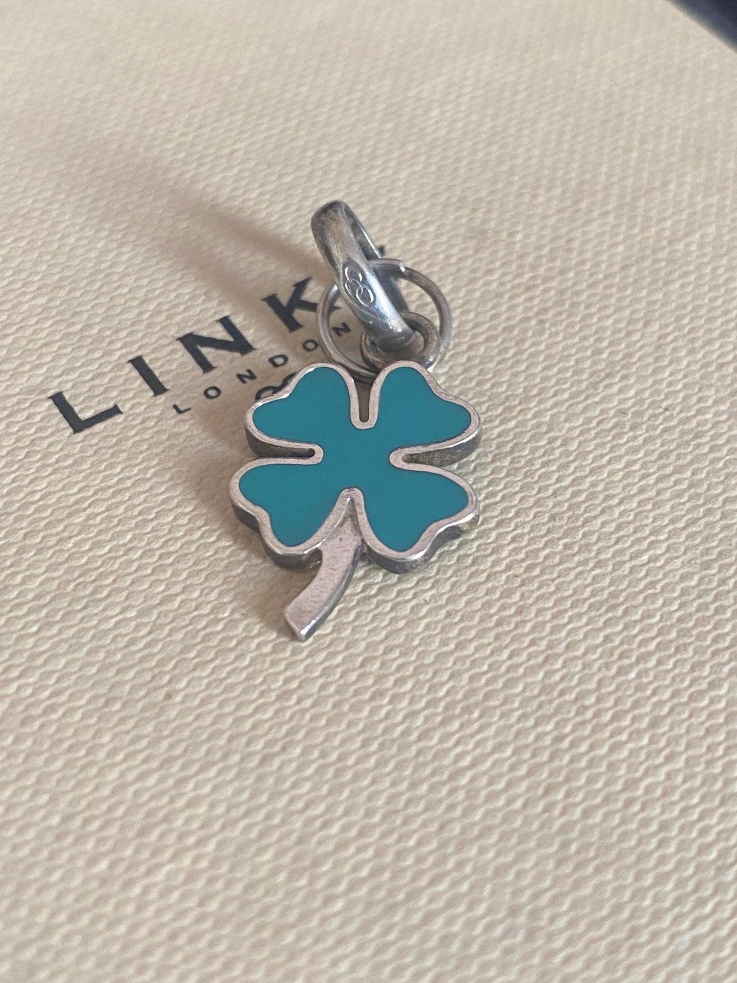 Genuine Links Of London Sterling Silver and blue enamel Lucky Four Leaf Clover Charm Vintage