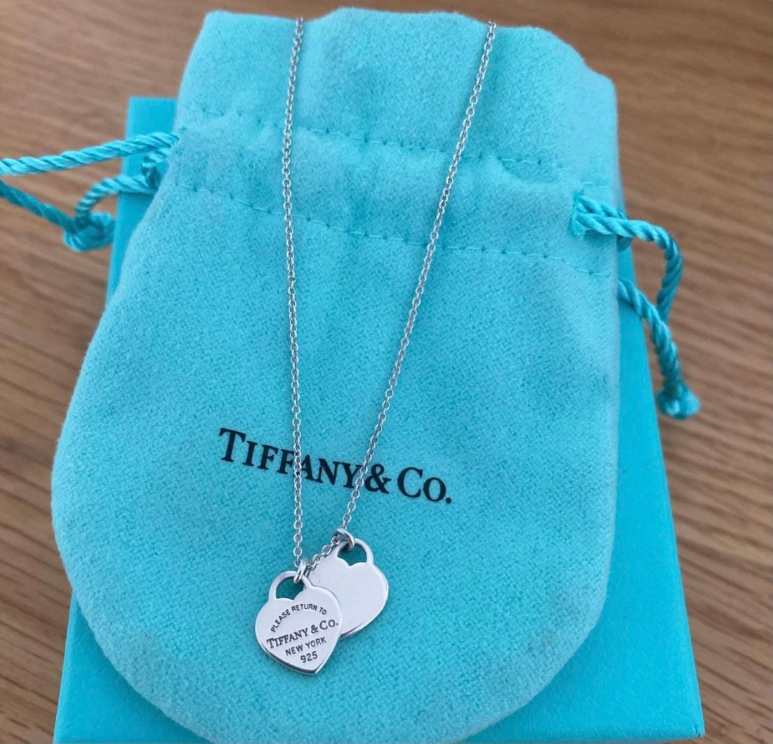 Tiffany and co sterling silver double heart necklace in box