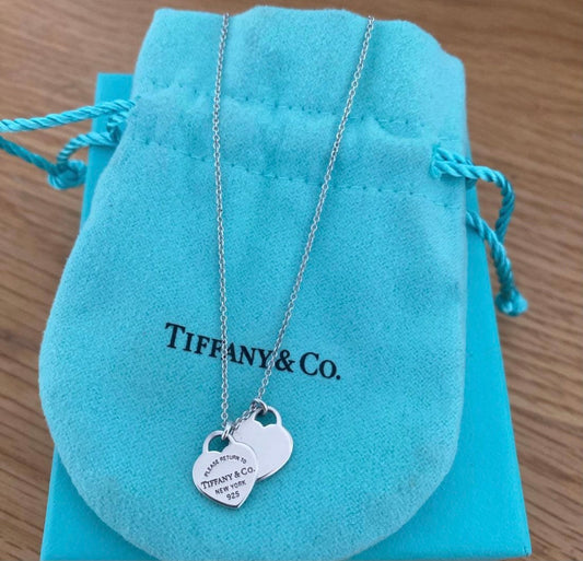 Tiffany and co sterling silver double heart necklace in box