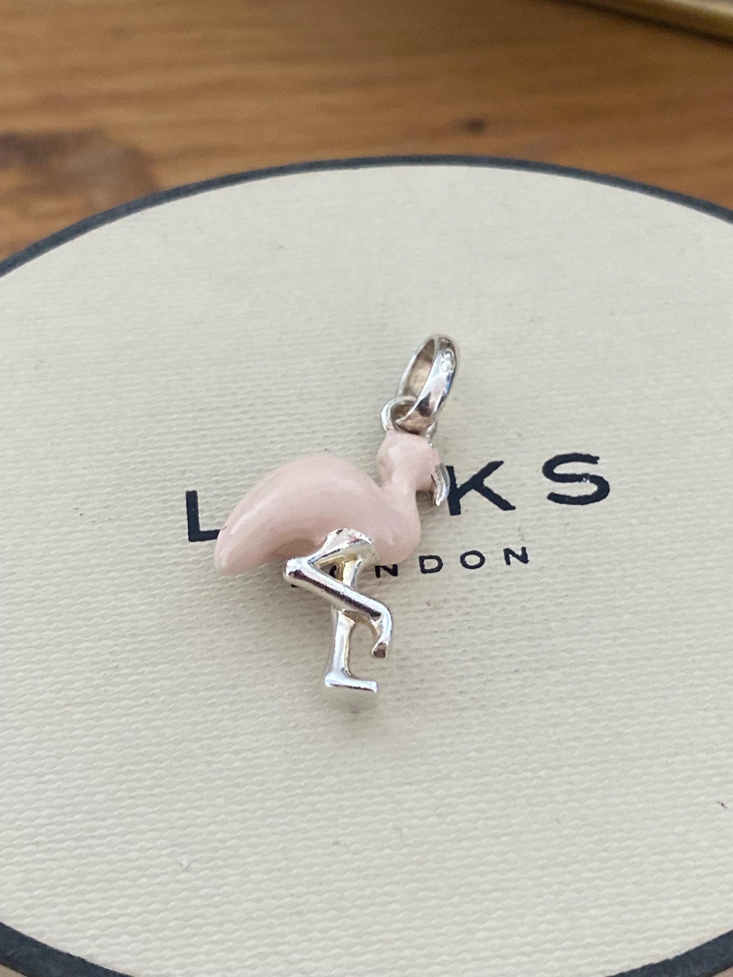 Gorgeous Links of London Sterling Silver and Enamel pink flamingo Charm, Assay Hallmarked