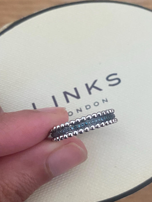 Rare Links Of London Effervescence Blue Diamond Silver Diamond Bubble Ring size UK L, Immaculate condition