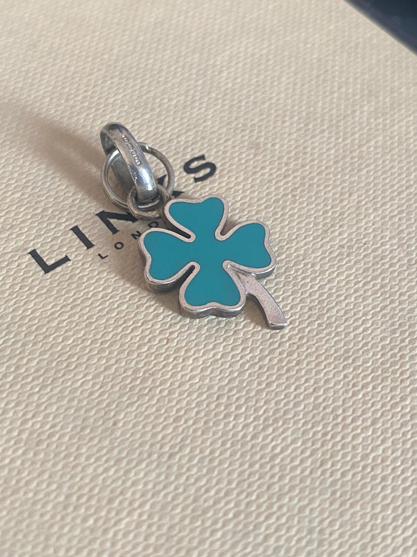 Genuine Links Of London Sterling Silver and blue enamel Lucky Four Leaf Clover Charm Vintage