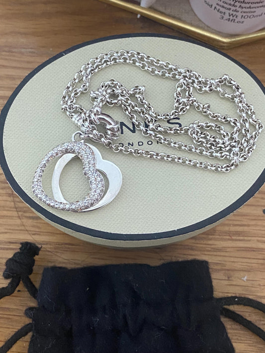 Genuine LINKS OF LONDON Sterling Silver Hallmarked Belcher Necklace With kindred hearts charm, Boxed