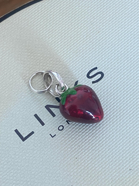 Gorgeous Links of London Sterling Silver and Enamel Strawberry Charm, Assay Hallmarked