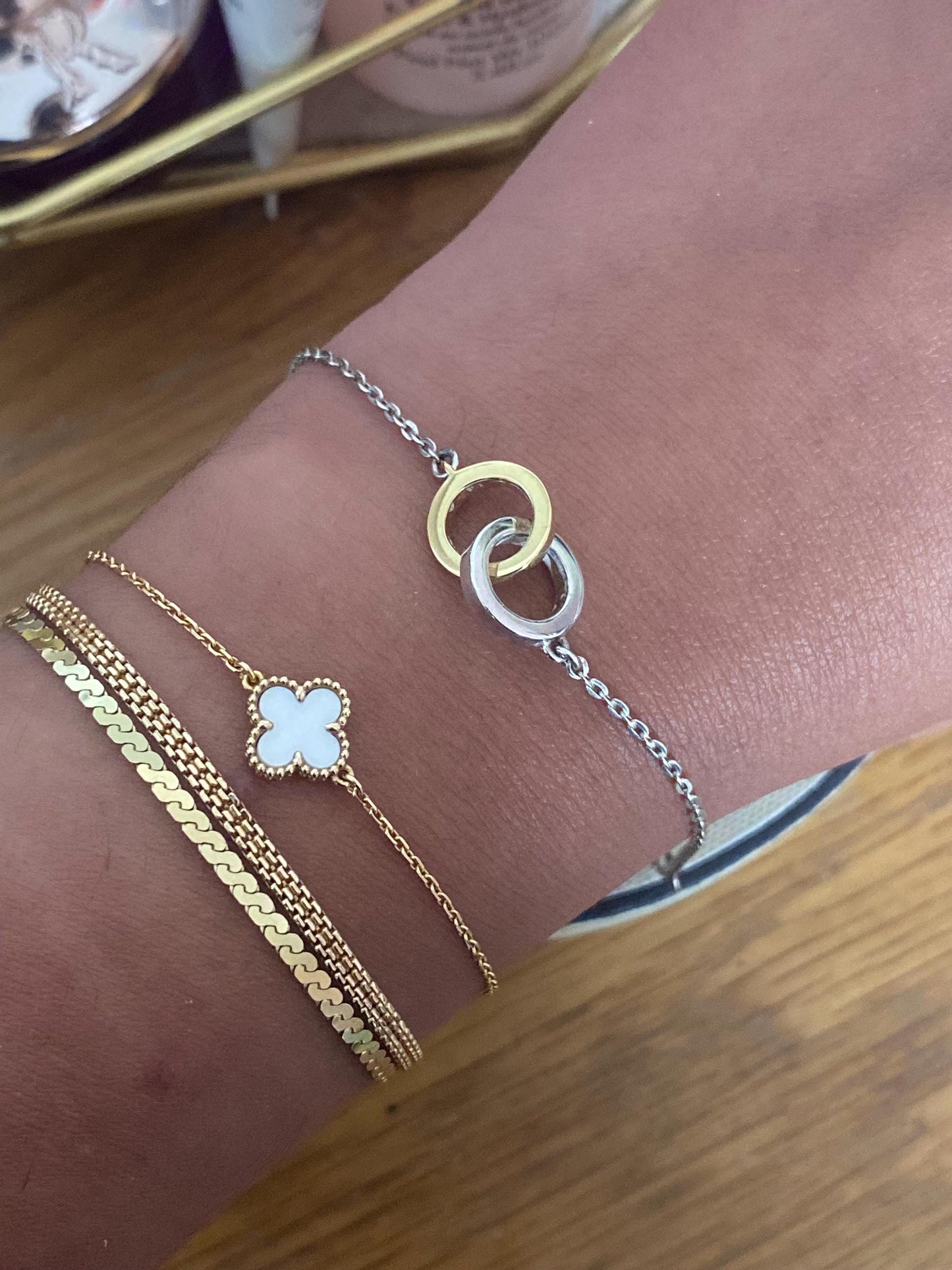 Gorgeous rare, vintage Links of London interlocking circles bracelet, sterling silver and 18ct gold vermeil, genuine