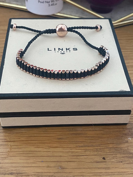 Stunning Links of London Mini Friendship Bracelet in black and 18k Rose Gold Vermeil Stamped, Hallmarked