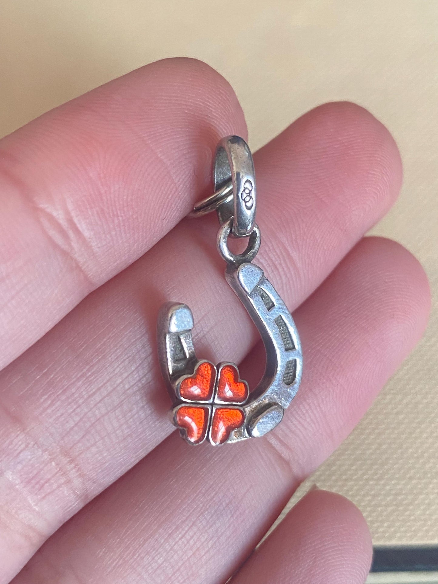 Genuine Links Of London Sterling Silver Lucky Horse Shoe With Four Leaf Clover Charm Vintage