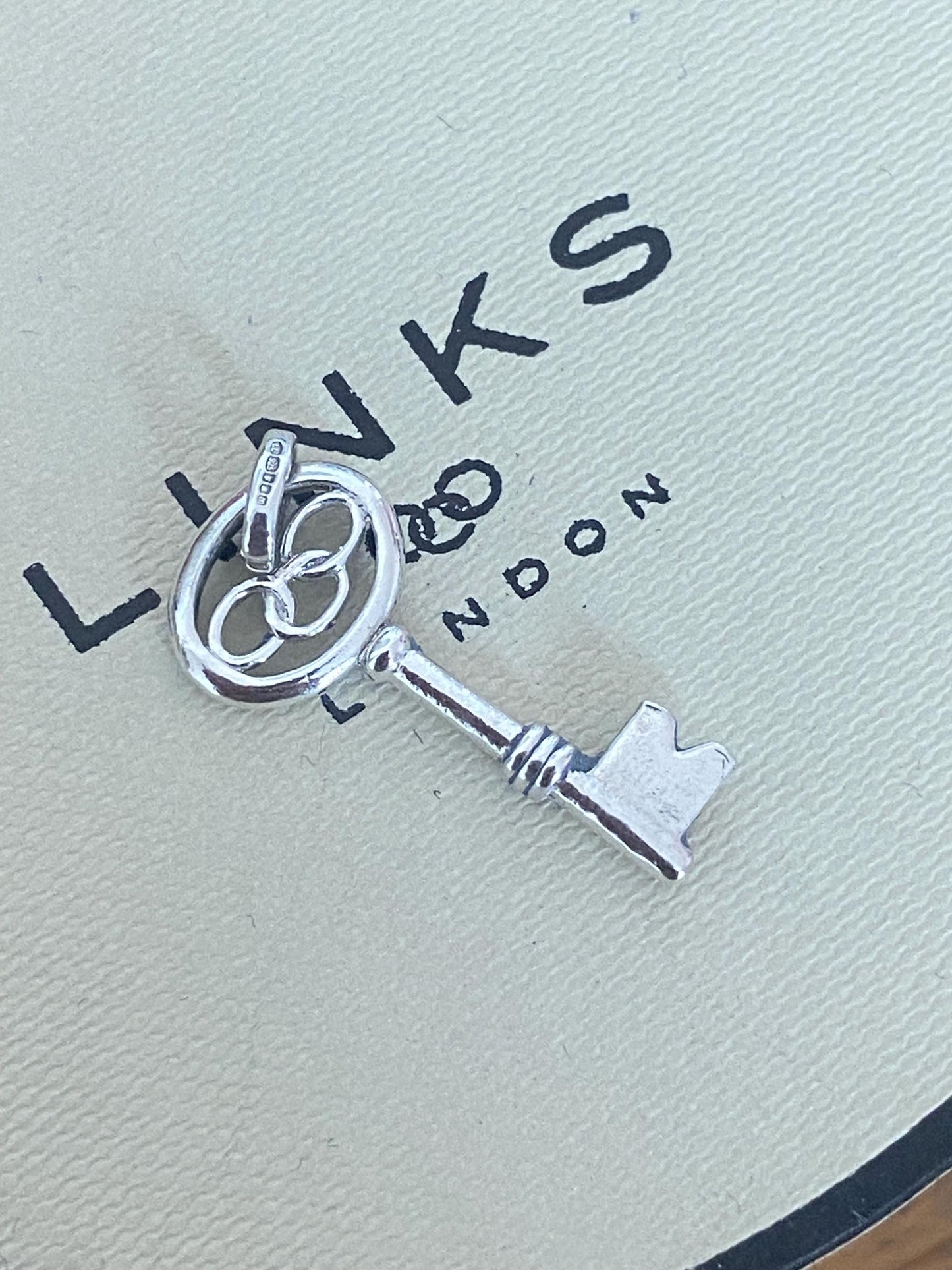 Beautiful genuine rare Links of London sterling silver key charm, assay hallmarked