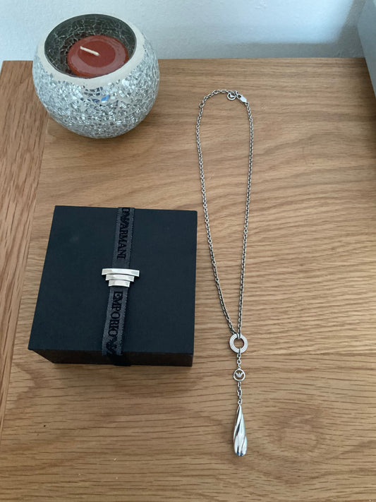 Emporio Armani sterling silver teardrop charm necklace