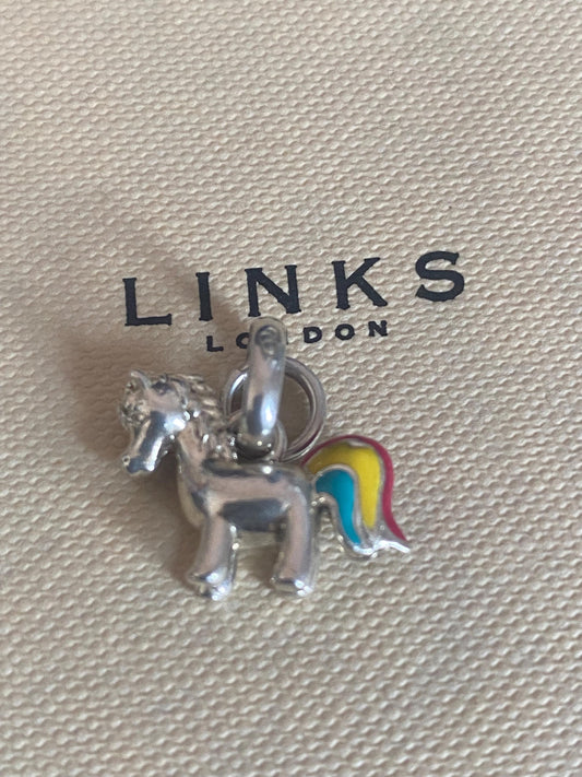 Beautiful genuine exceptionally rare hallmarked Links of London sterling silver and enamel rainbow unicorn charm