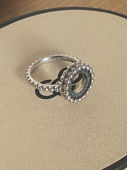 Rare Links Of London Effervescence Blue Diamond Silver Diamond Bubble Ring size UK L, with box