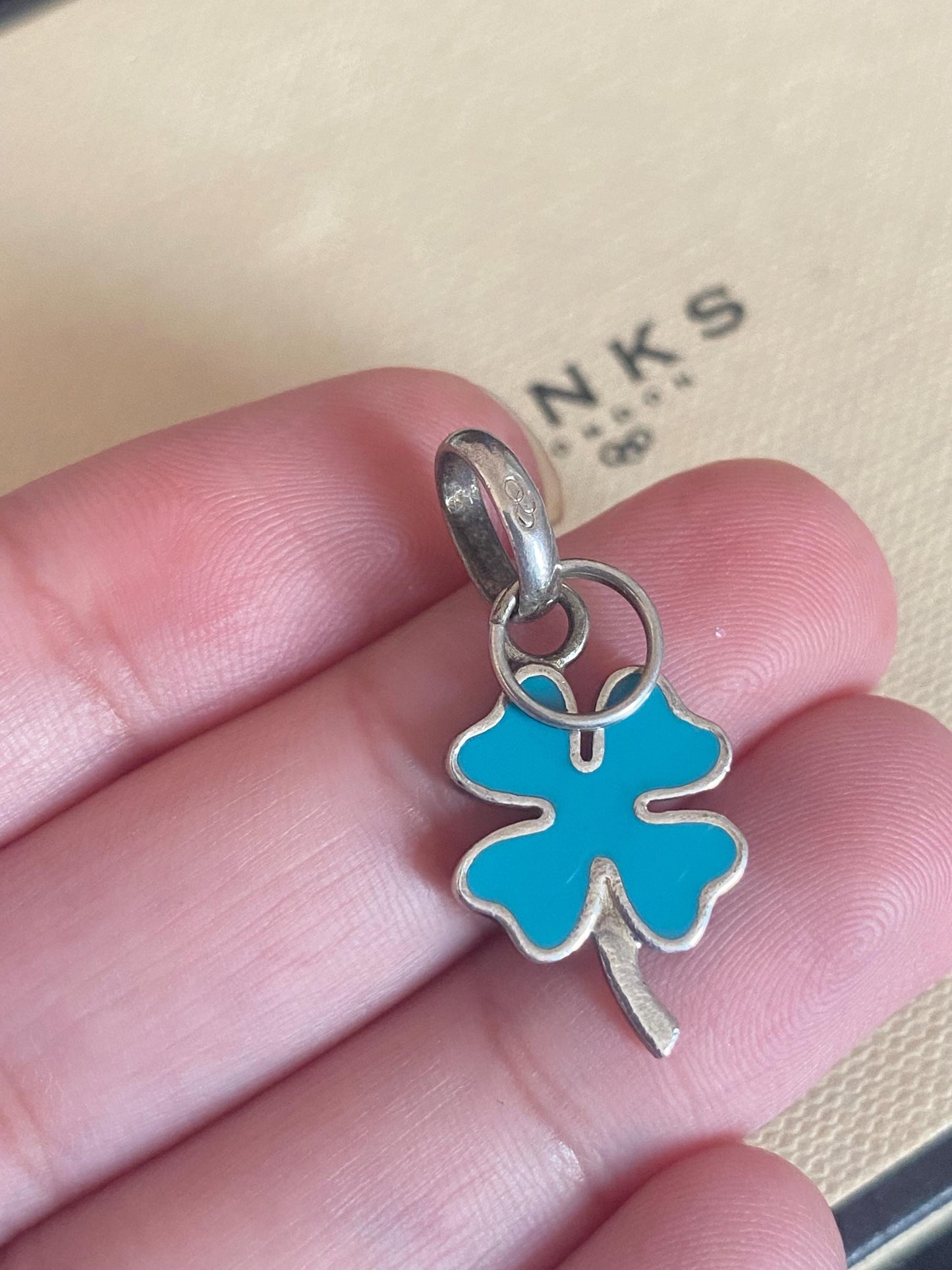Genuine Links Of London Sterling Silver and blue enamel Lucky Four Leaf Clover Charm Vintage