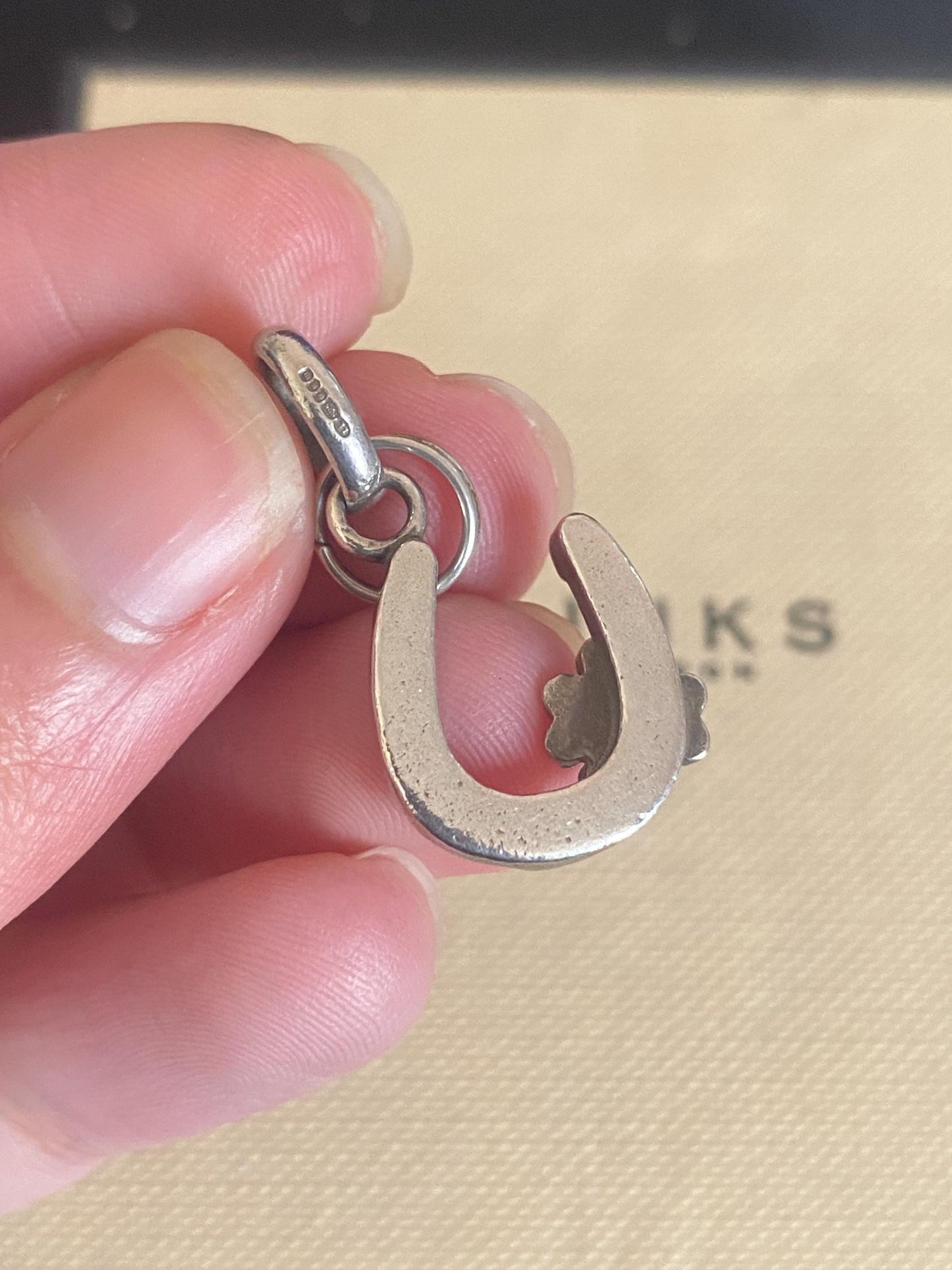 Genuine Links Of London Sterling Silver Lucky Horse Shoe With Four Leaf Clover Charm Vintage