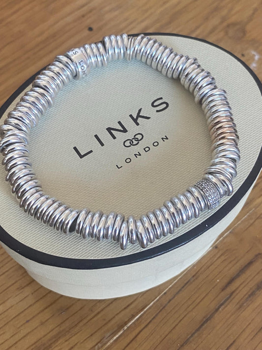 Extremely Rare Lovely Links of London vintage sweetie diamond pave bracelet, sterling silver, medium, boxed