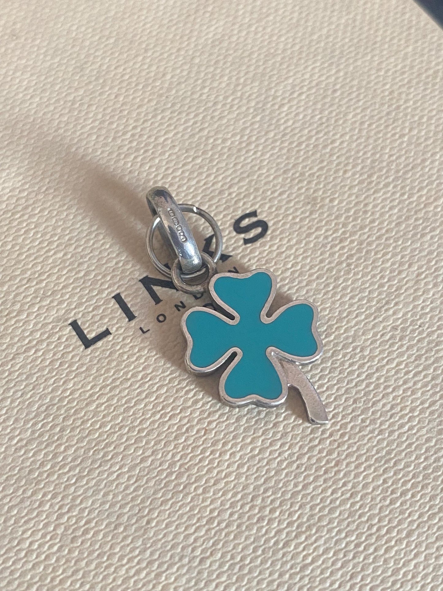 Genuine Links Of London Sterling Silver and blue enamel Lucky Four Leaf Clover Charm Vintage