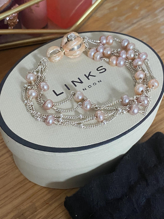 Very rare Links of London Night Time Garden pearl sterling silver bracelet with box