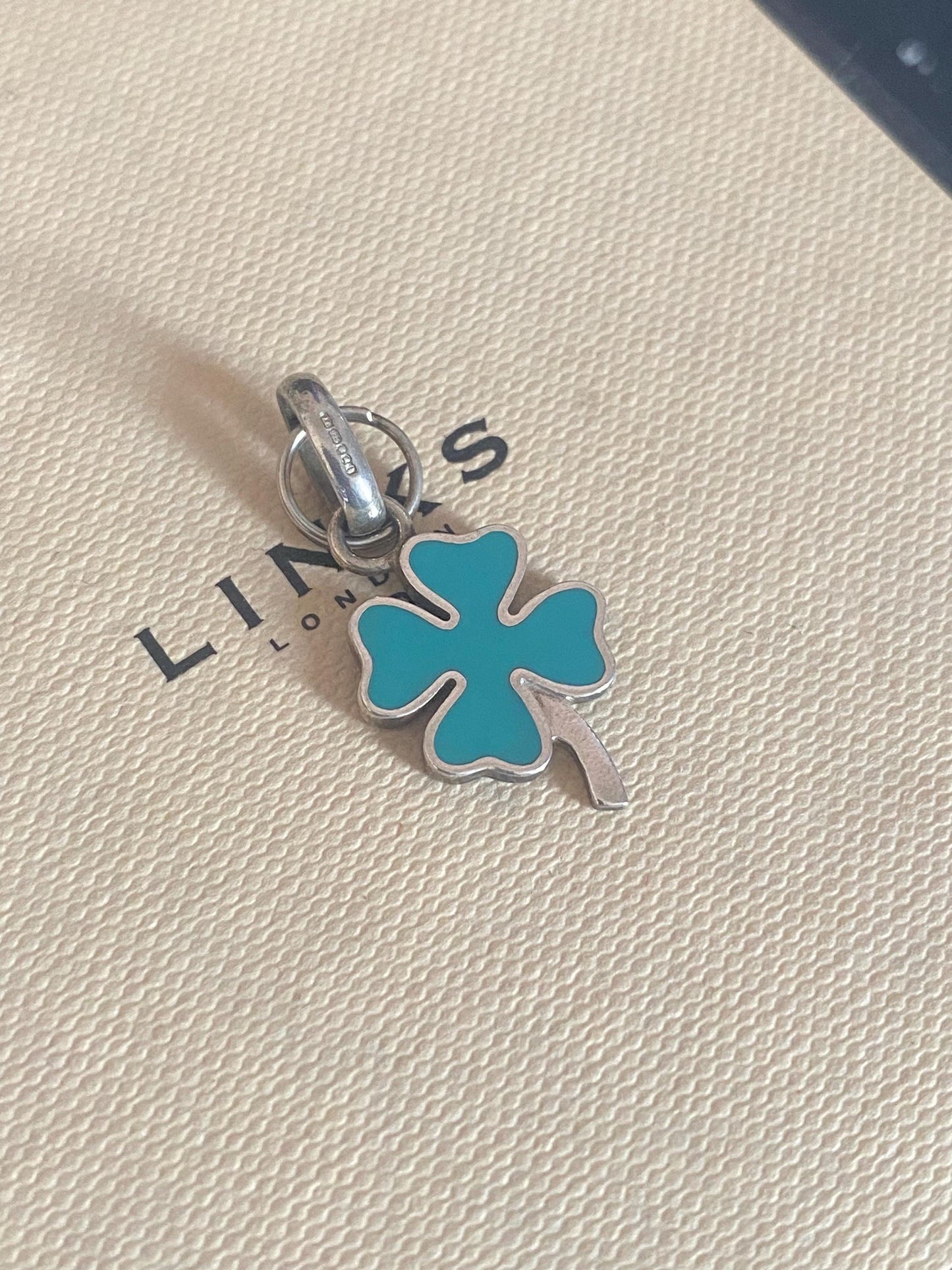 Genuine Links Of London Sterling Silver and blue enamel Lucky Four Leaf Clover Charm Vintage