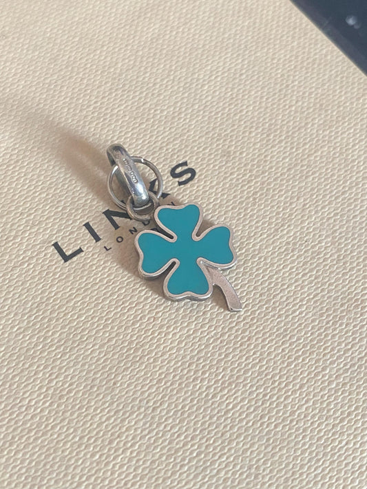 Genuine Links Of London Sterling Silver and blue enamel Lucky Four Leaf Clover Charm Vintage