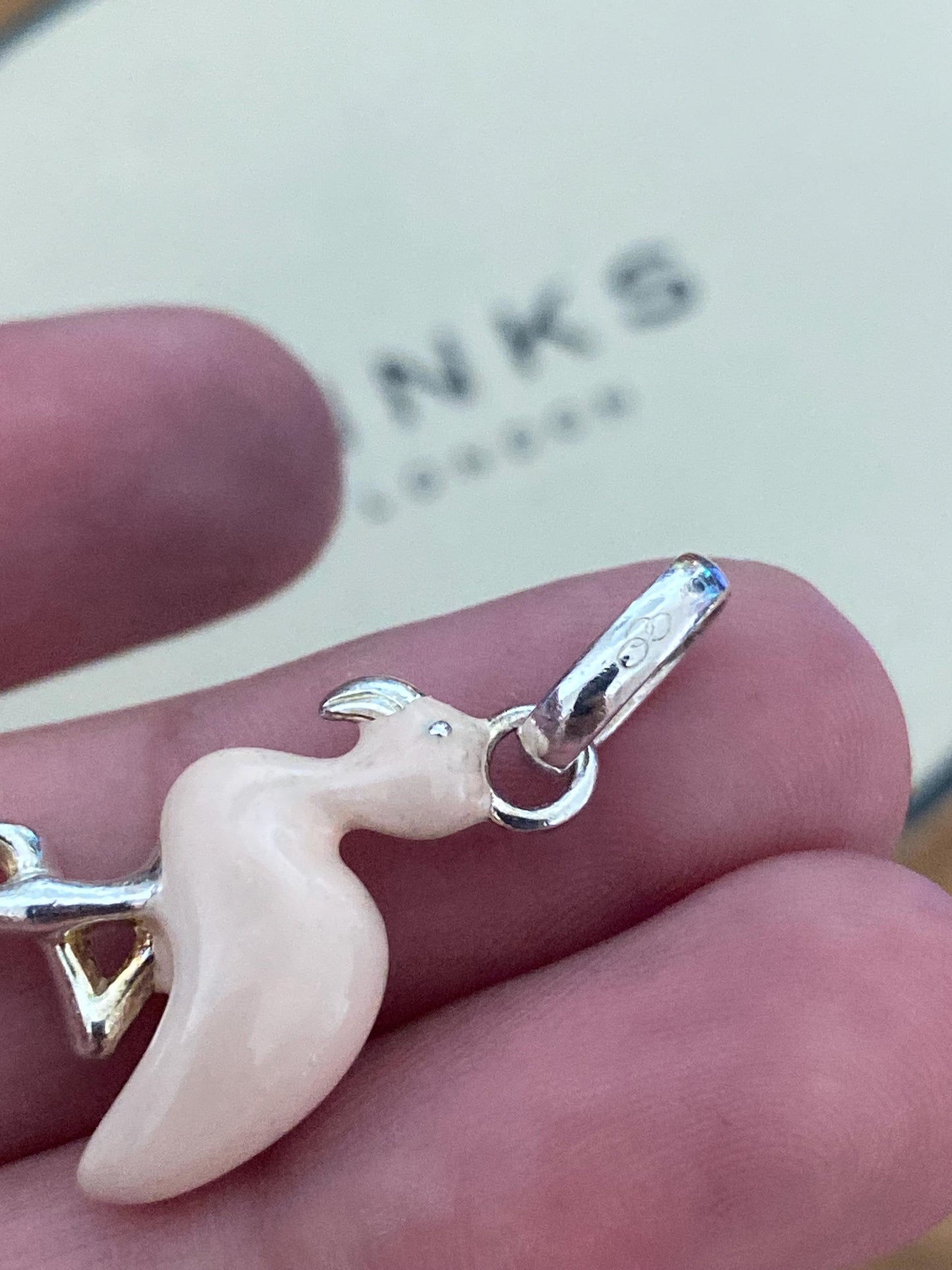 Gorgeous Links of London Sterling Silver and Enamel pink flamingo Charm, Assay Hallmarked