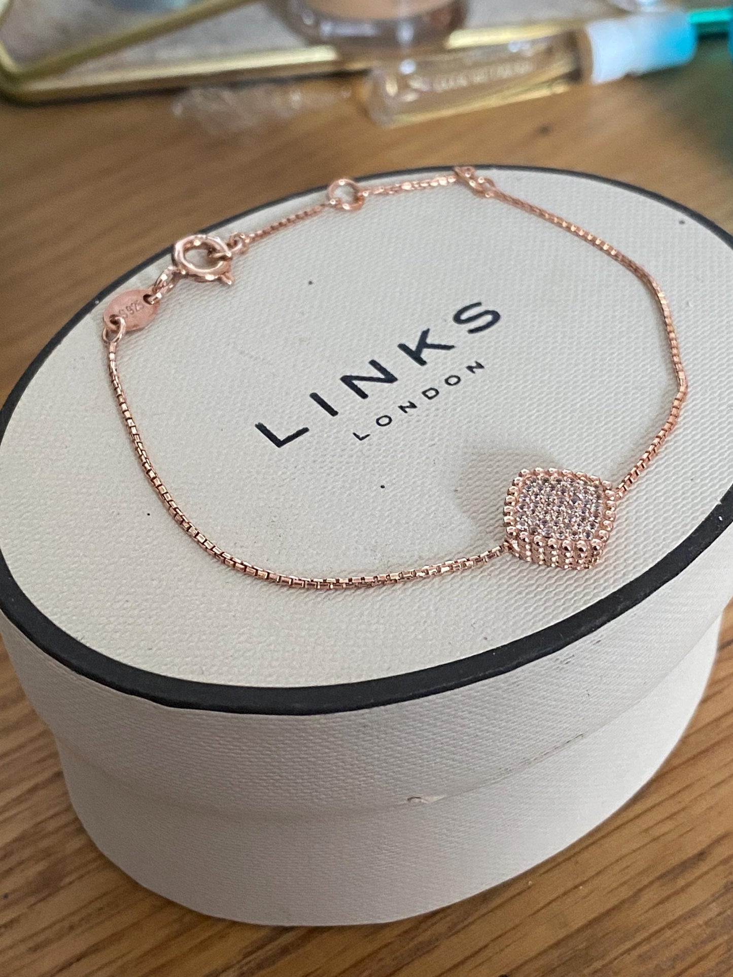 Gorgeous Links of London 18ct rose gold vermail and topaz “pure” Bracelet, hallmarked, genuine