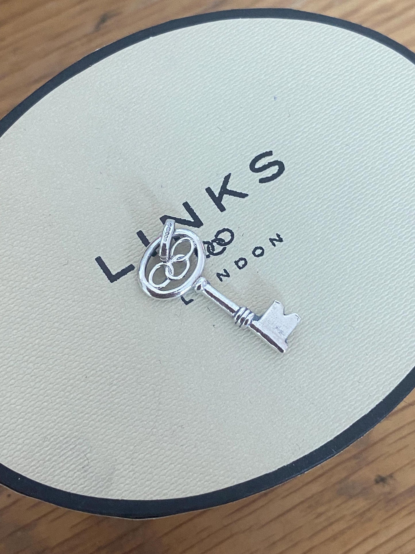 Beautiful genuine rare Links of London sterling silver key charm, assay hallmarked