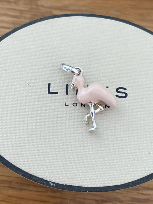 Gorgeous Links of London Sterling Silver and Enamel pink flamingo Charm, Assay Hallmarked