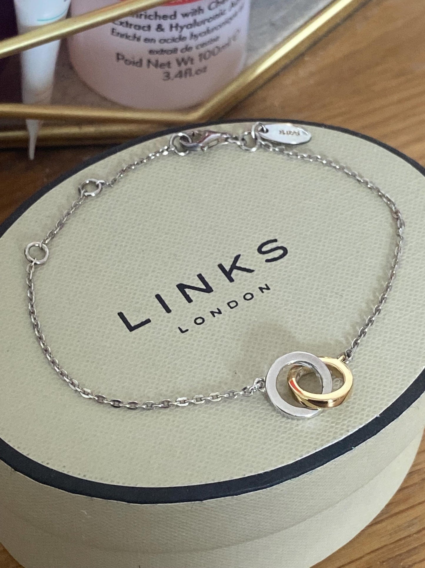 Gorgeous rare, vintage Links of London interlocking circles bracelet, sterling silver and 18ct gold vermeil, genuine