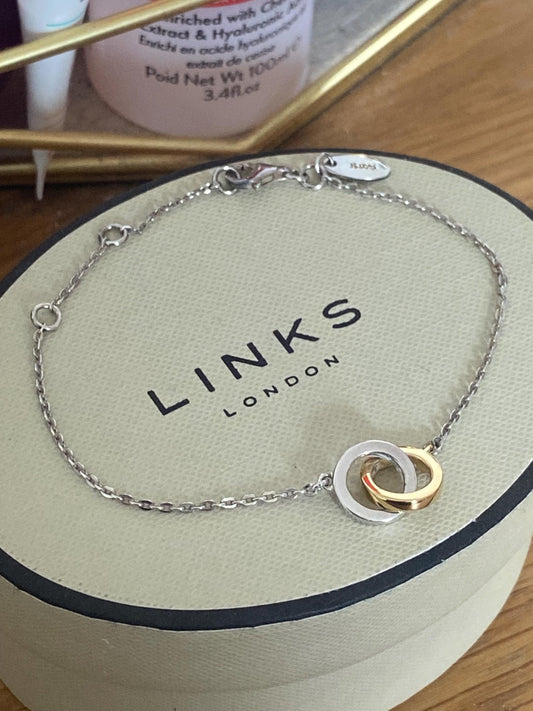 Gorgeous rare, vintage Links of London interlocking circles bracelet, sterling silver and 18ct gold vermeil, genuine
