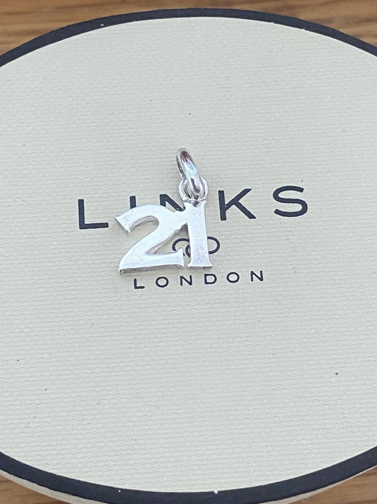 Beautiful genuine rare Links of London sterling silver number ‘21’ charm