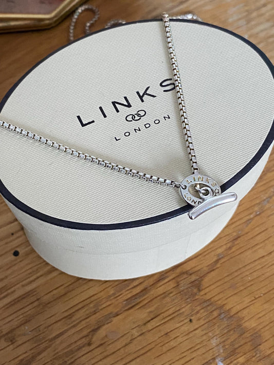 Links Of London Sterling Silver Box Chain Toggle Necklace Vintage, genuine