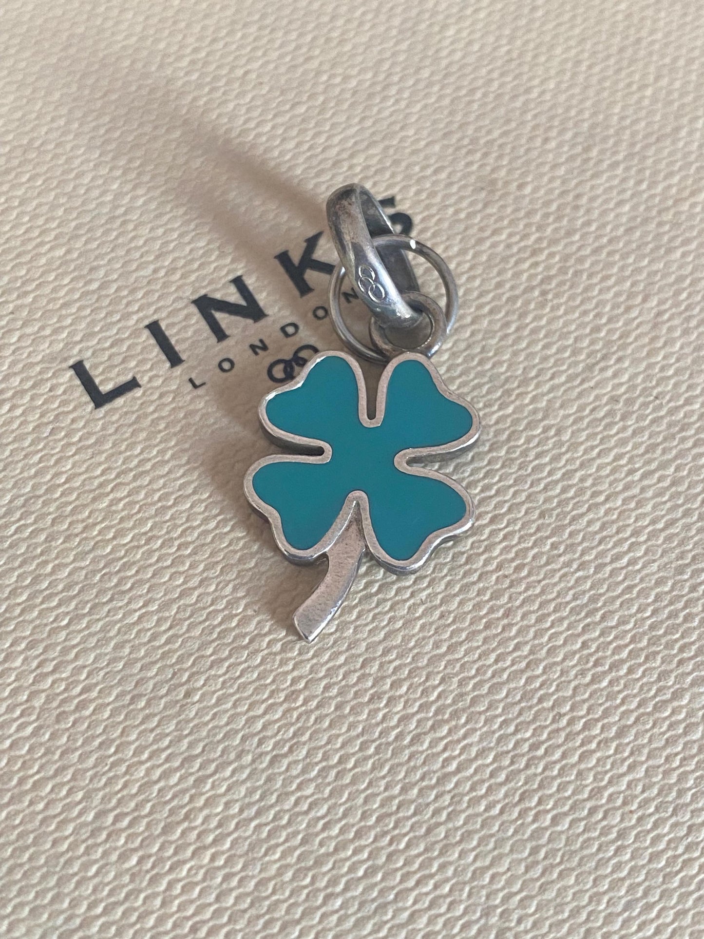 Genuine Links Of London Sterling Silver and blue enamel Lucky Four Leaf Clover Charm Vintage