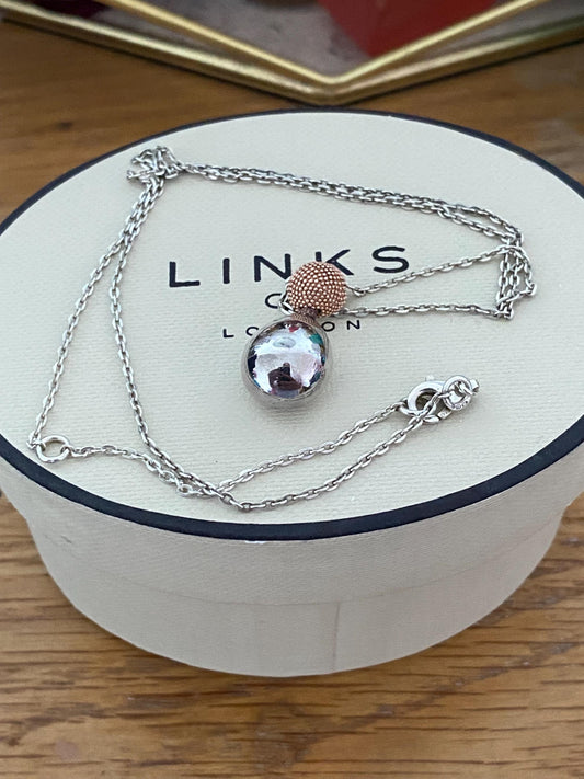 Genuine Links of London Masquerade Drop Necklace, Solid Sterling silver and rose gold, with box