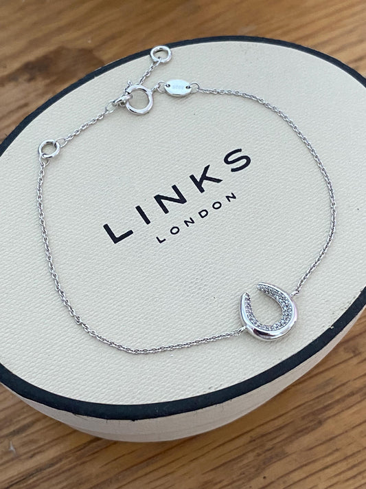 LINKS OF LONDON diamond Essentials Ascot Horseshoe Bracelet, Sterling silver, Genuine, Assay Hallmarked