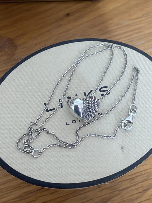 Genuine Links of London Masquerade heart Drop Necklace, Solid Sterling Silver, Stamped, s925, Fantastic Condition, 46cm Chain