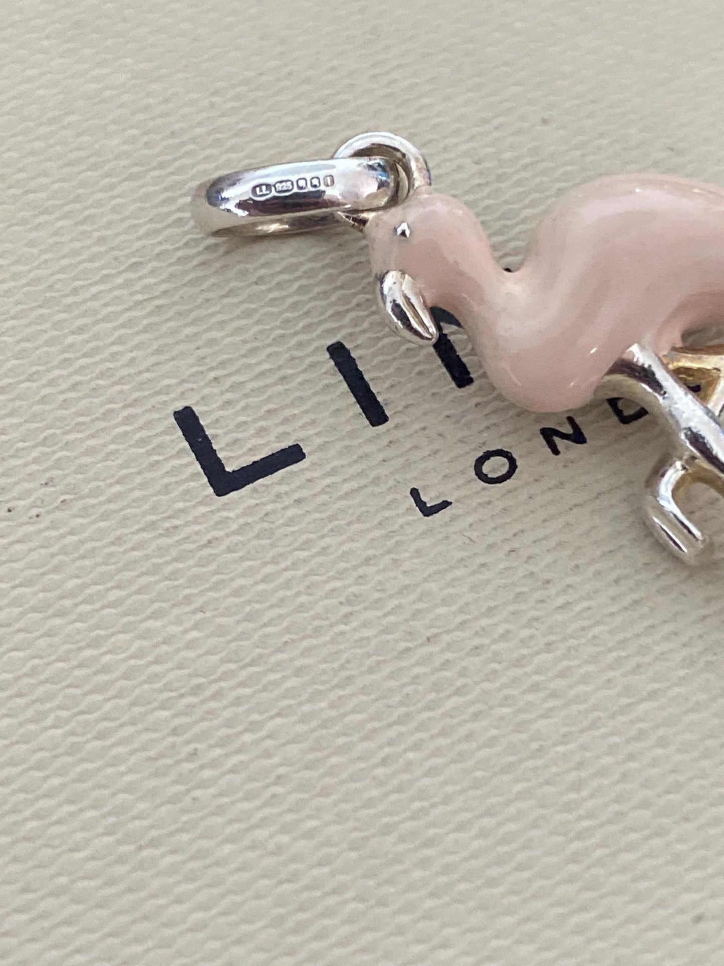 Gorgeous Links of London Sterling Silver and Enamel pink flamingo Charm, Assay Hallmarked