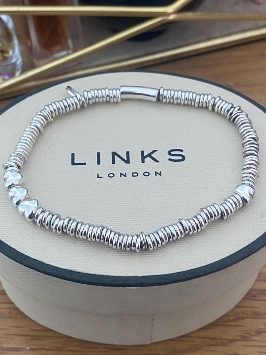 Links of London vintage rare xs sweetie heart bracelet, sterling silver, medium