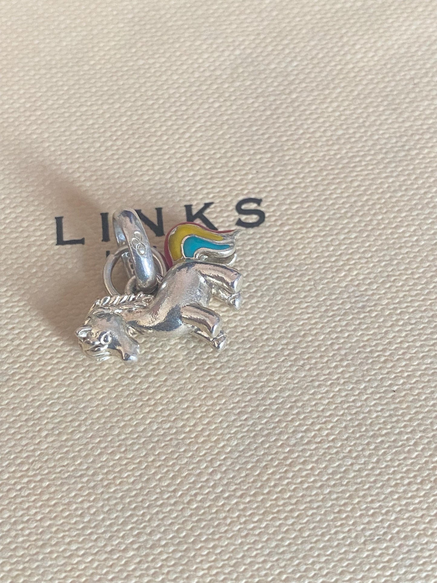 Beautiful genuine exceptionally rare hallmarked Links of London sterling silver and enamel rainbow unicorn charm
