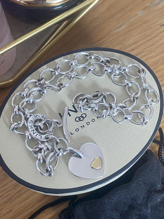LINKS OF LONDON Chunky Sterling Silver Hallmarked  Heart Toggle Necklace In Box, genuine