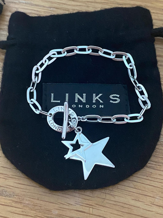 Rare Genuine LINKS OF LONDON Hallmarked Silver Toggle Logo Bracelet with star charm