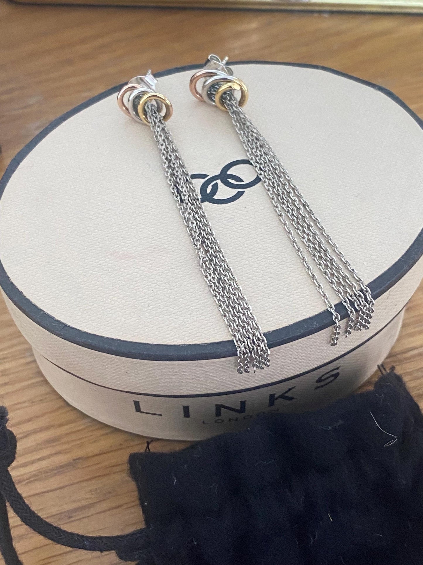 Links Of London Genuine Aroura chain drop Earrings with tricolour hoops, sterling silver