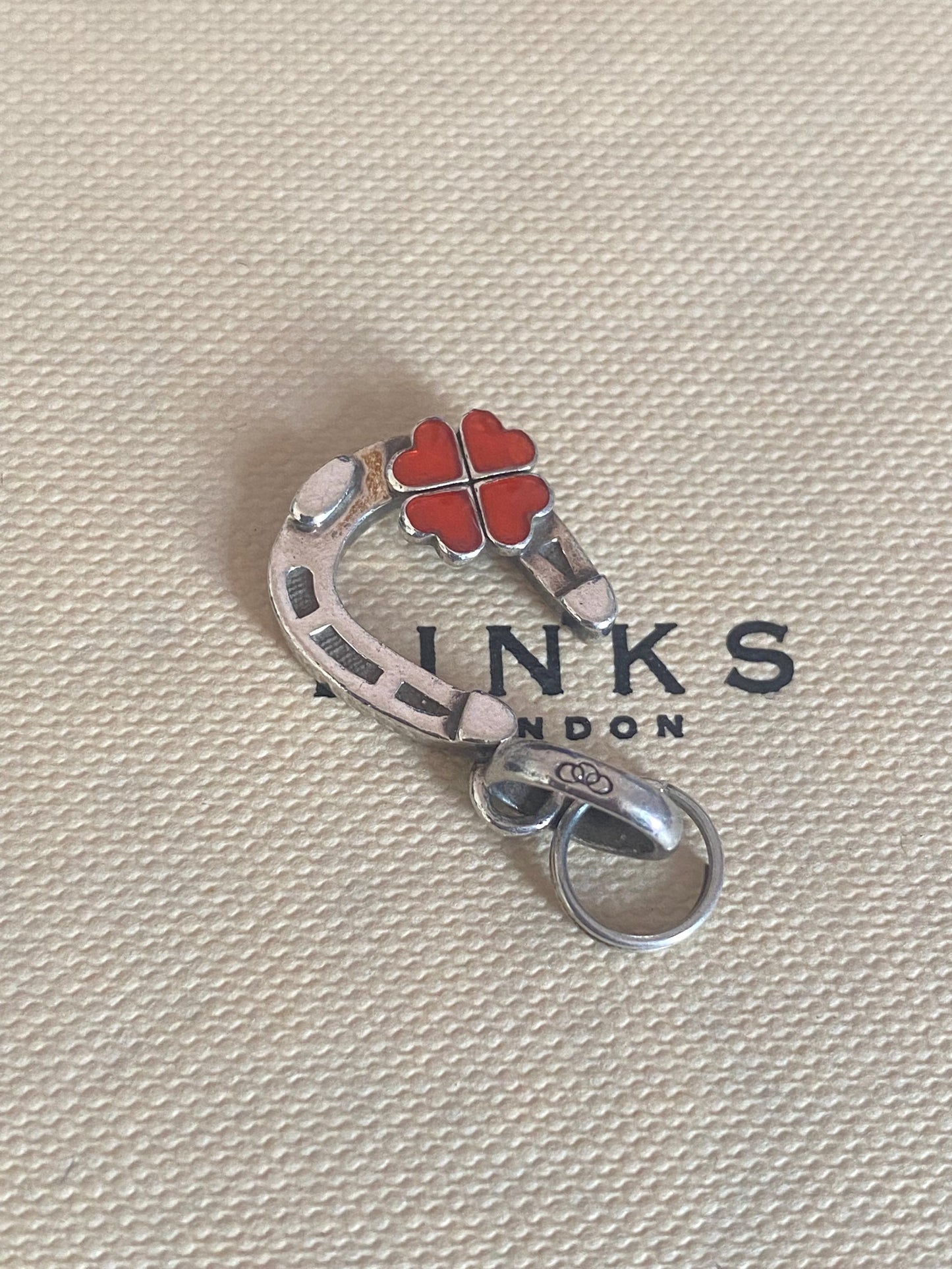 Genuine Links Of London Sterling Silver Lucky Horse Shoe With Four Leaf Clover Charm Vintage