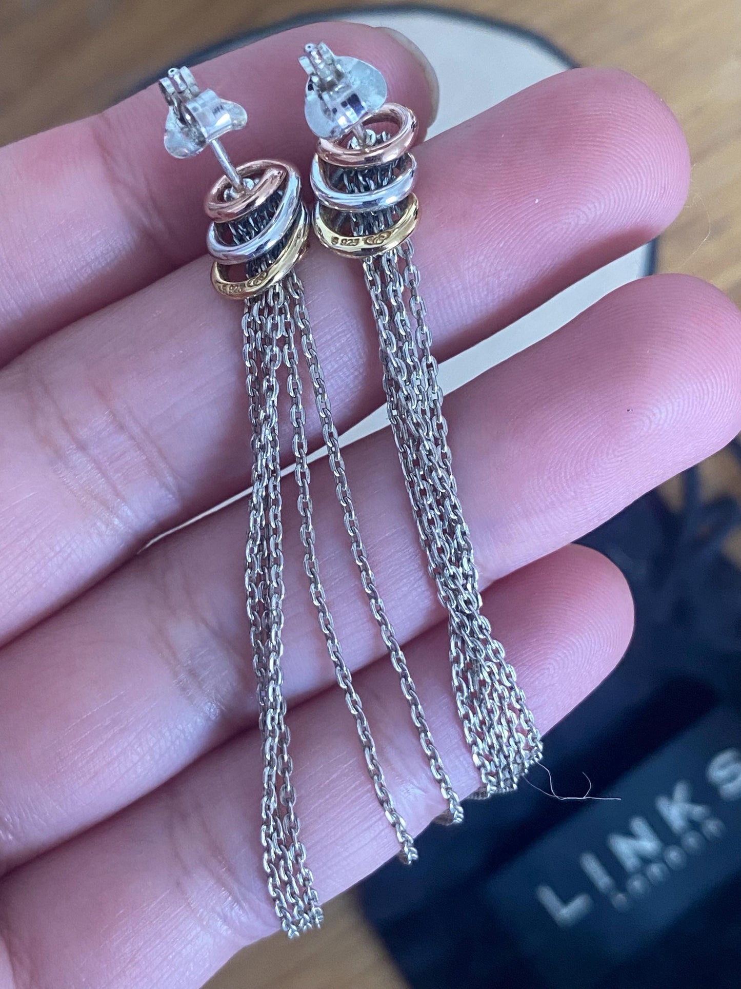 Links Of London Genuine Aroura chain drop Earrings with tricolour hoops, sterling silver