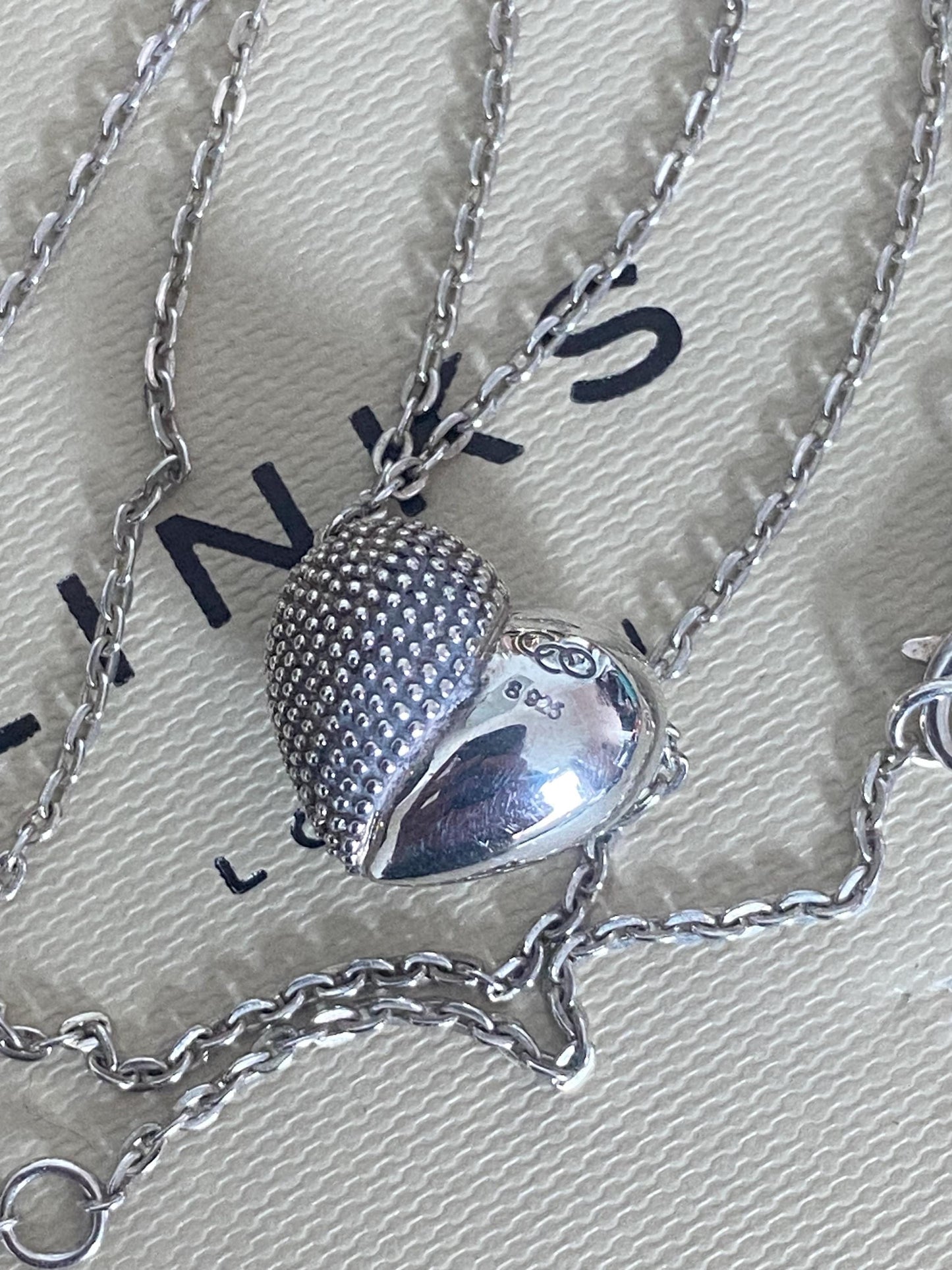 Genuine Links of London Masquerade heart Drop Necklace, Solid Sterling Silver, Stamped, s925, Fantastic Condition, 46cm Chain
