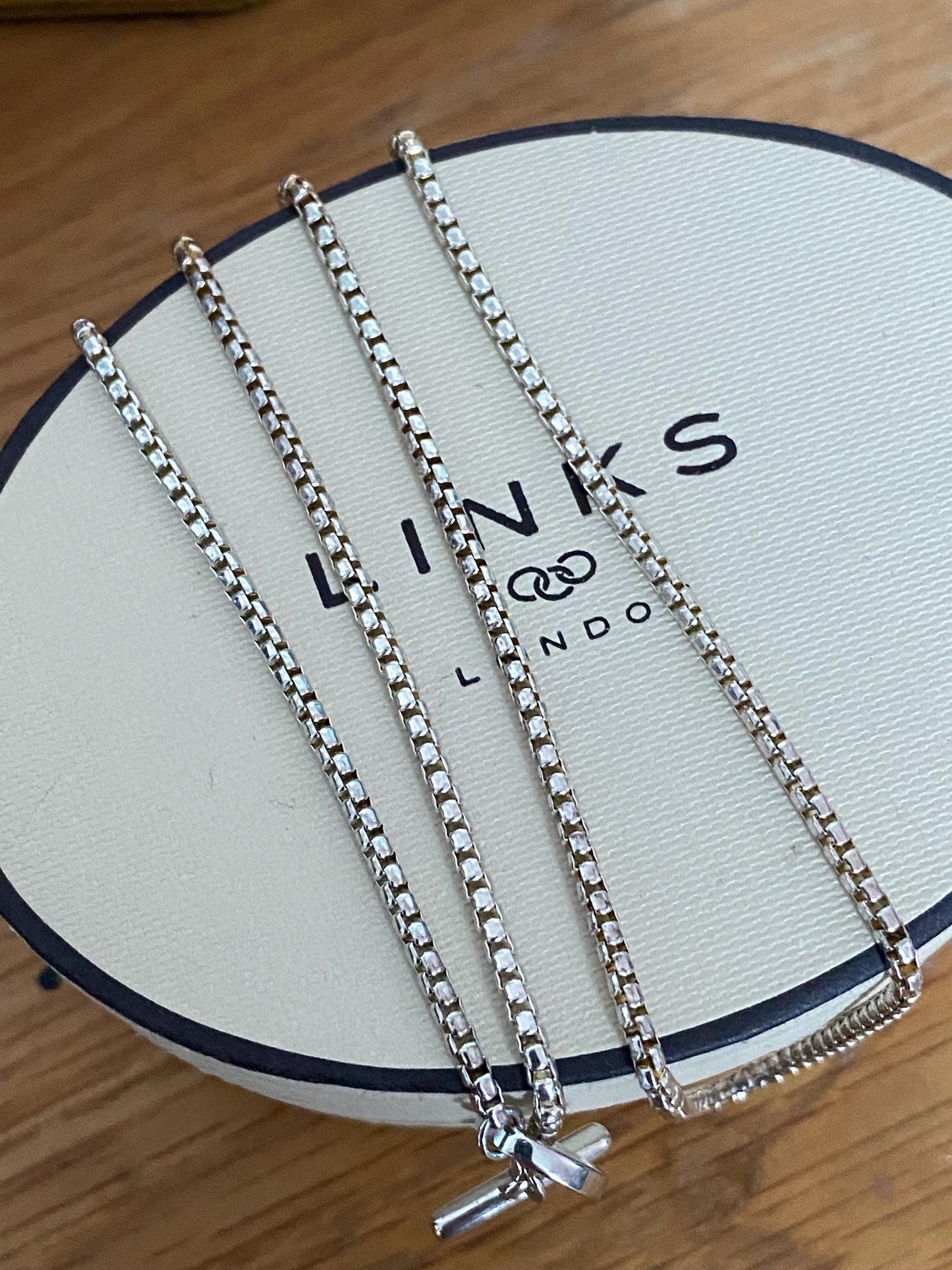 Links Of London Sterling Silver Box Chain Toggle Necklace Vintage, genuine