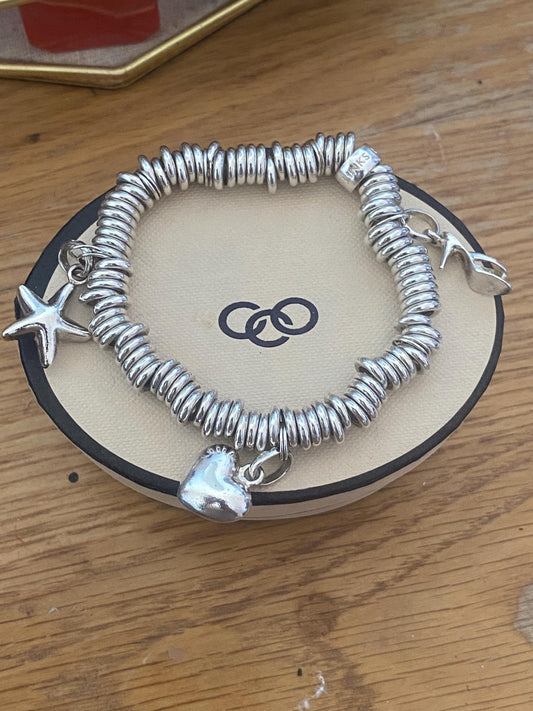 Lovely Links of London vintage rare sweetie bracelet with three beautiful charms, sterling silver, size medium