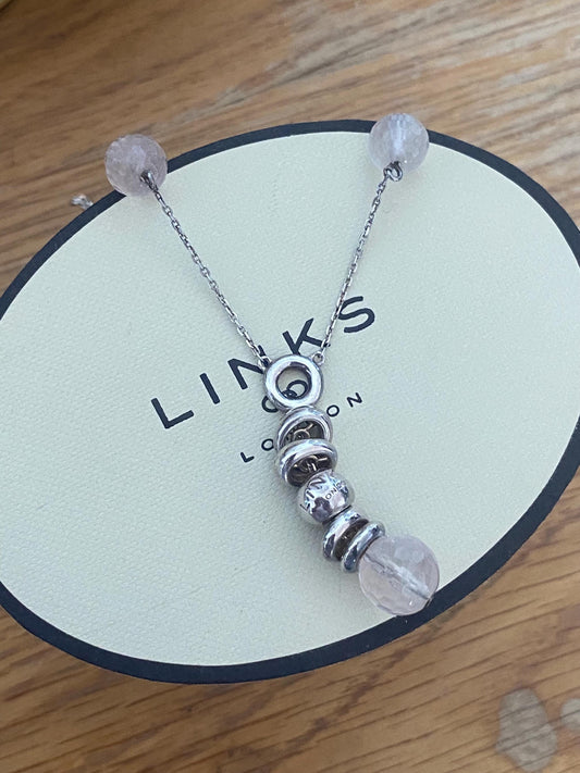 Beautiful unique Links of London Rose Quartz Sweetie Drops Necklace, Sterling Silver, Stamped, s925, 45cms